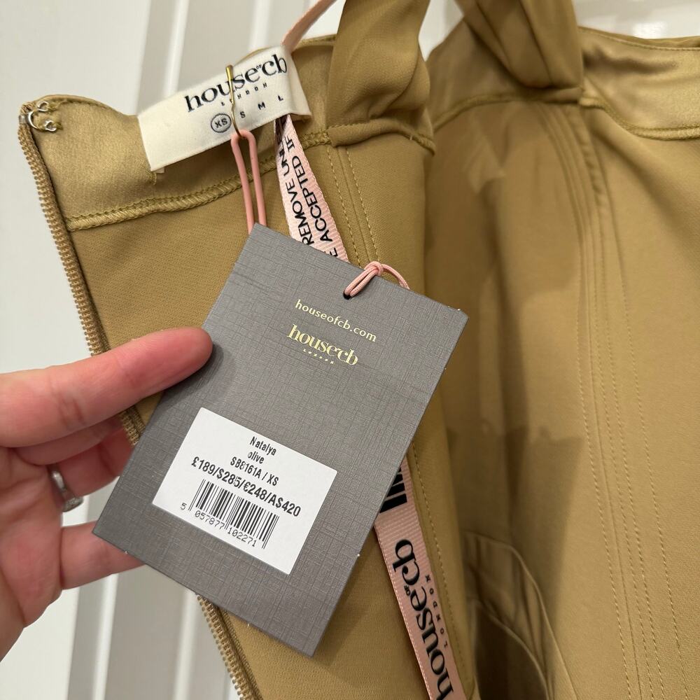 NWT House of CB Natalya Olive Satin Corset Midi Dress Size XS - Picture 7 of 8